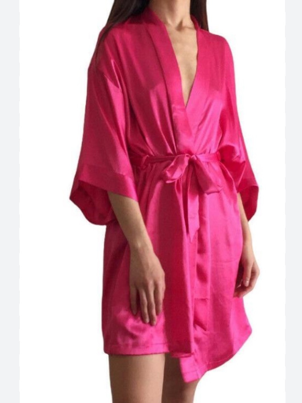 Victoria's Secret Hot‎ Pink Satin Kimono Short Robe. Size Medium/Large.